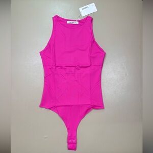 REORIA Womens Hot Pink Bodysuit S Sleeveless Stretch Snap Closure NWT